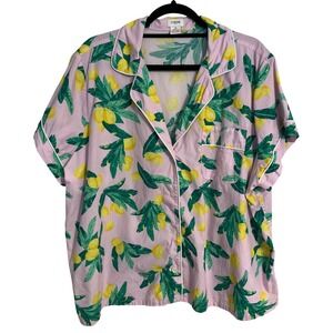 J. Crew Women's 3X Lemon Short Sleeve Cotton Pajama Top Button Down Sleep Shirt